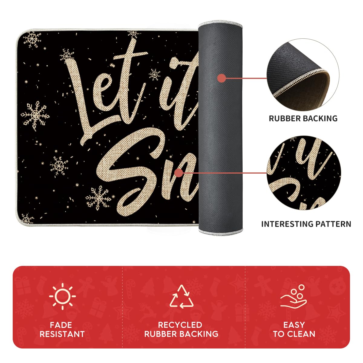 Artoid Mode Let It Snow Christmas entryway design mat, long version for larger spaces.
