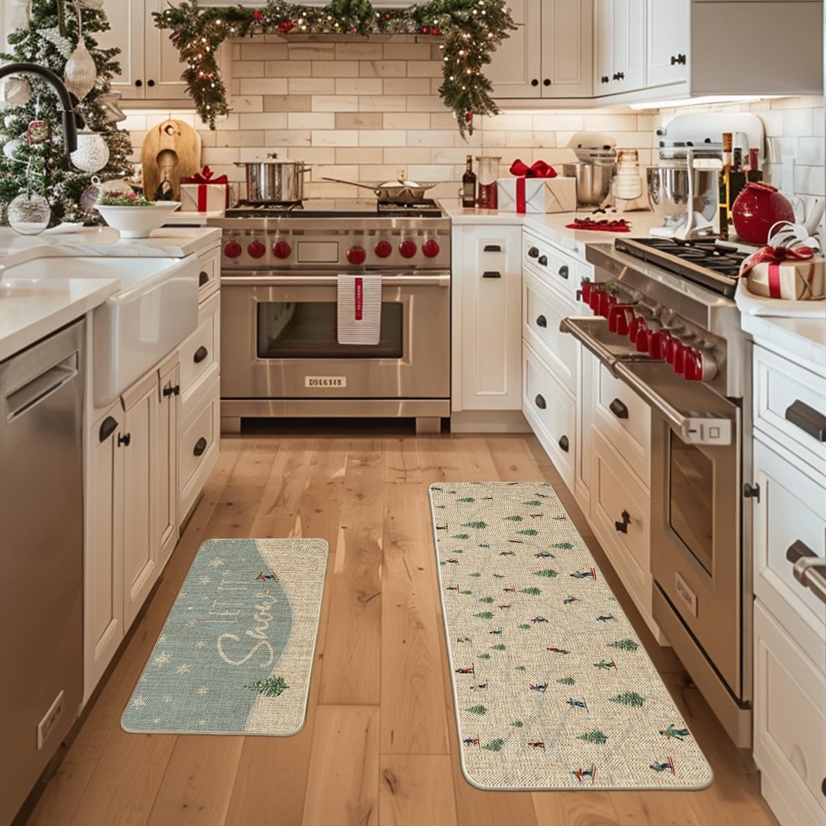 Artoid Mode Let It Snow kitchen mat 17x47 with festive pattern protecting floors