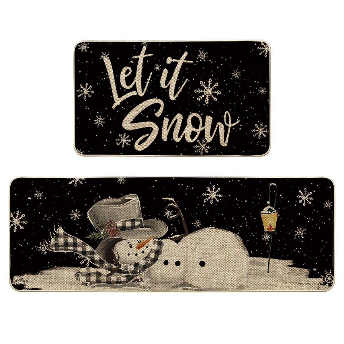 Artoid Mode Let It Snow snowflake design kitchen mat for stylish floor protection and easy cleaning.