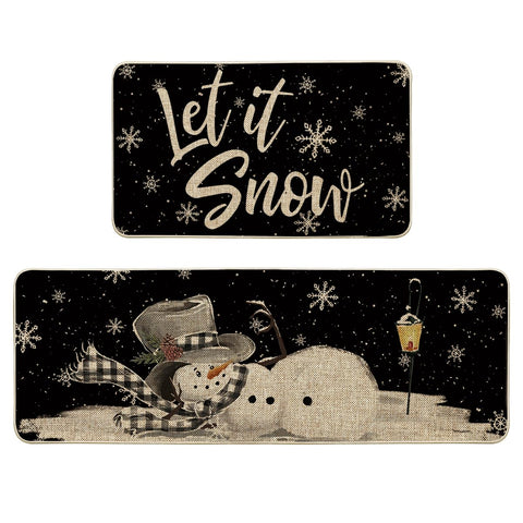 Artoid Mode Let It Snow snowflake design kitchen mat for stylish floor protection and easy cleaning.