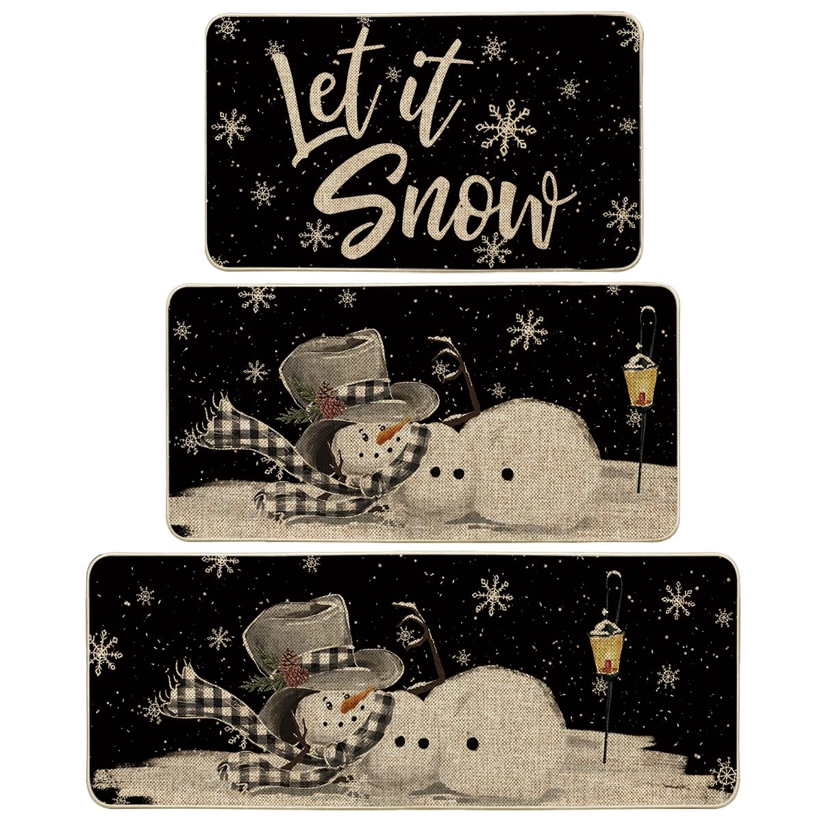 Artoid Mode Let It Snow 17x29 snowman mat with festive design and non-slip backing.