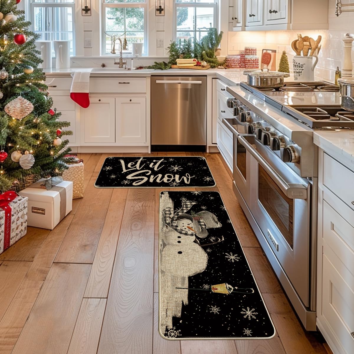 Artoid Mode Let It Snow snowman design mat suitable for kitchens and entryways.