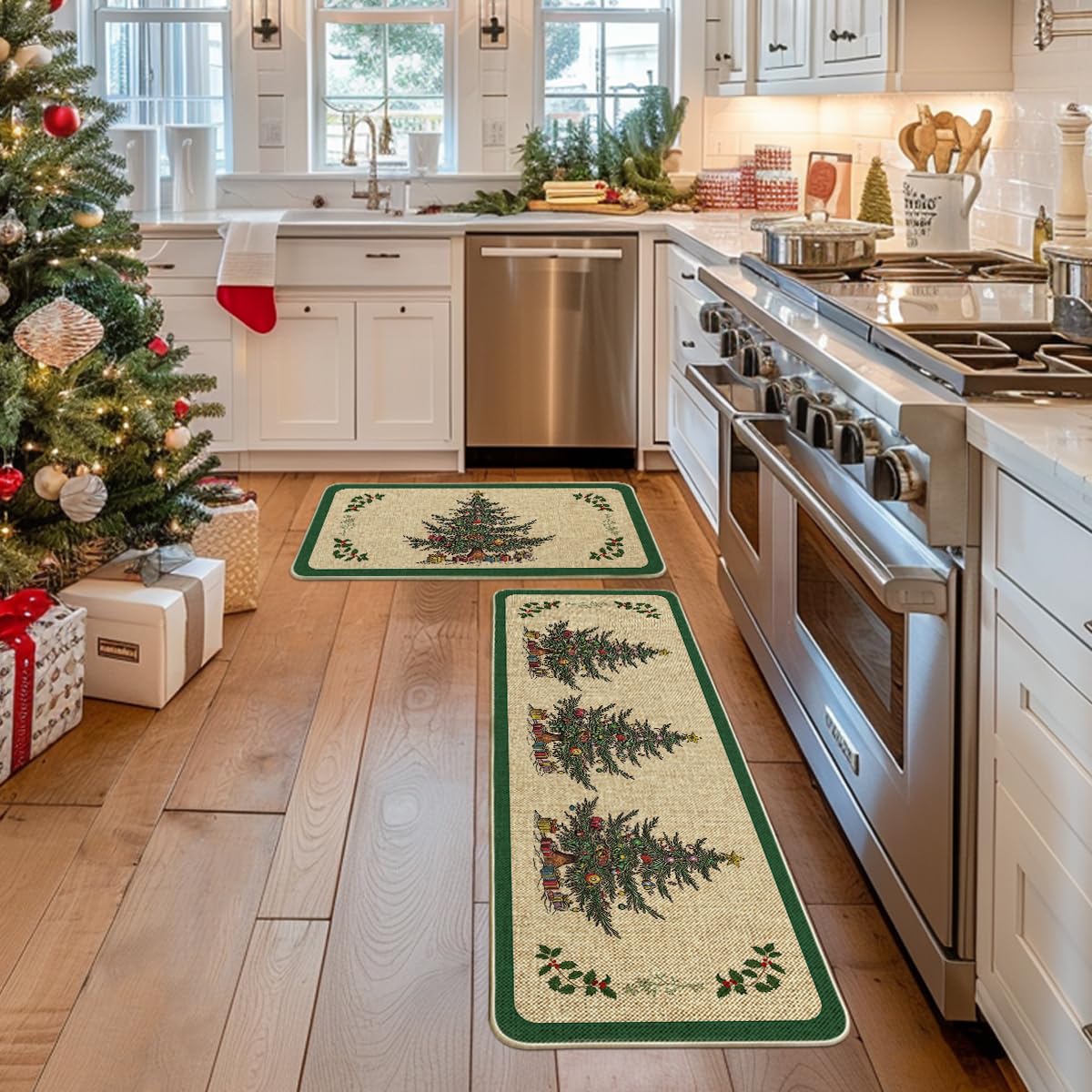 Artoid Mode low-profile kitchen rug reduces tripping while adding style to kitchens.