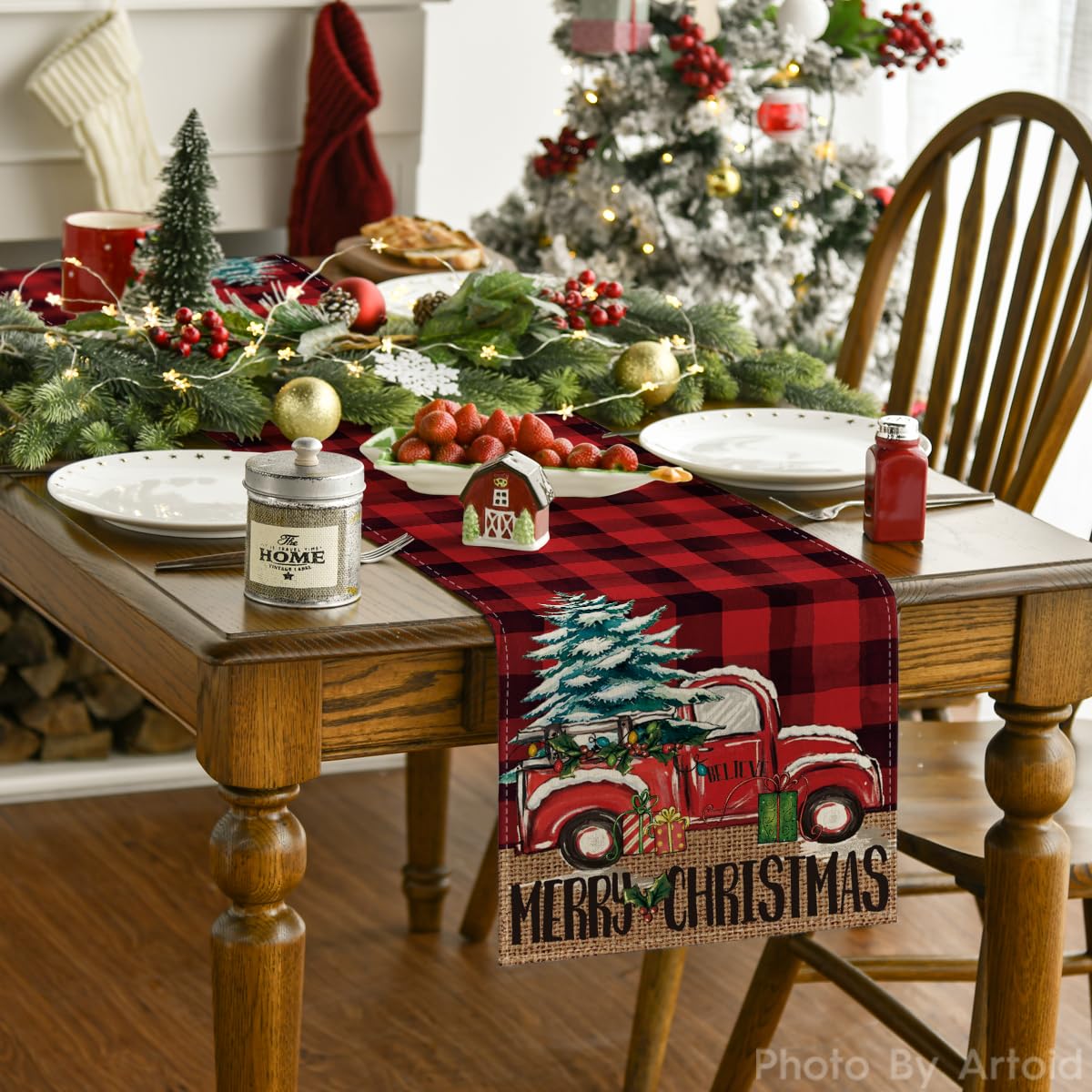 Artoid Mode Merry Christmas table runner for holiday dining