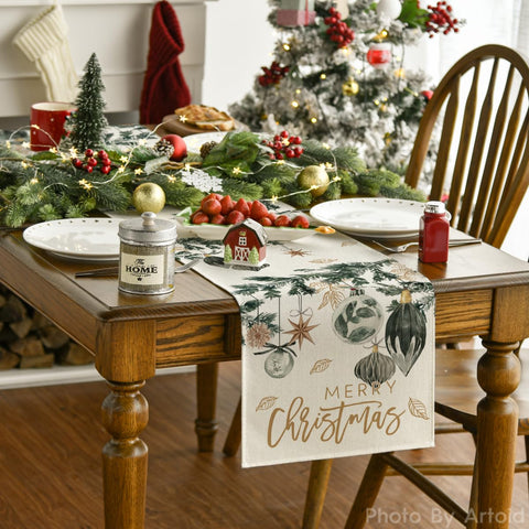 Artoid Mode Merry Christmas table runner close-up shows vibrant colors for holiday tables