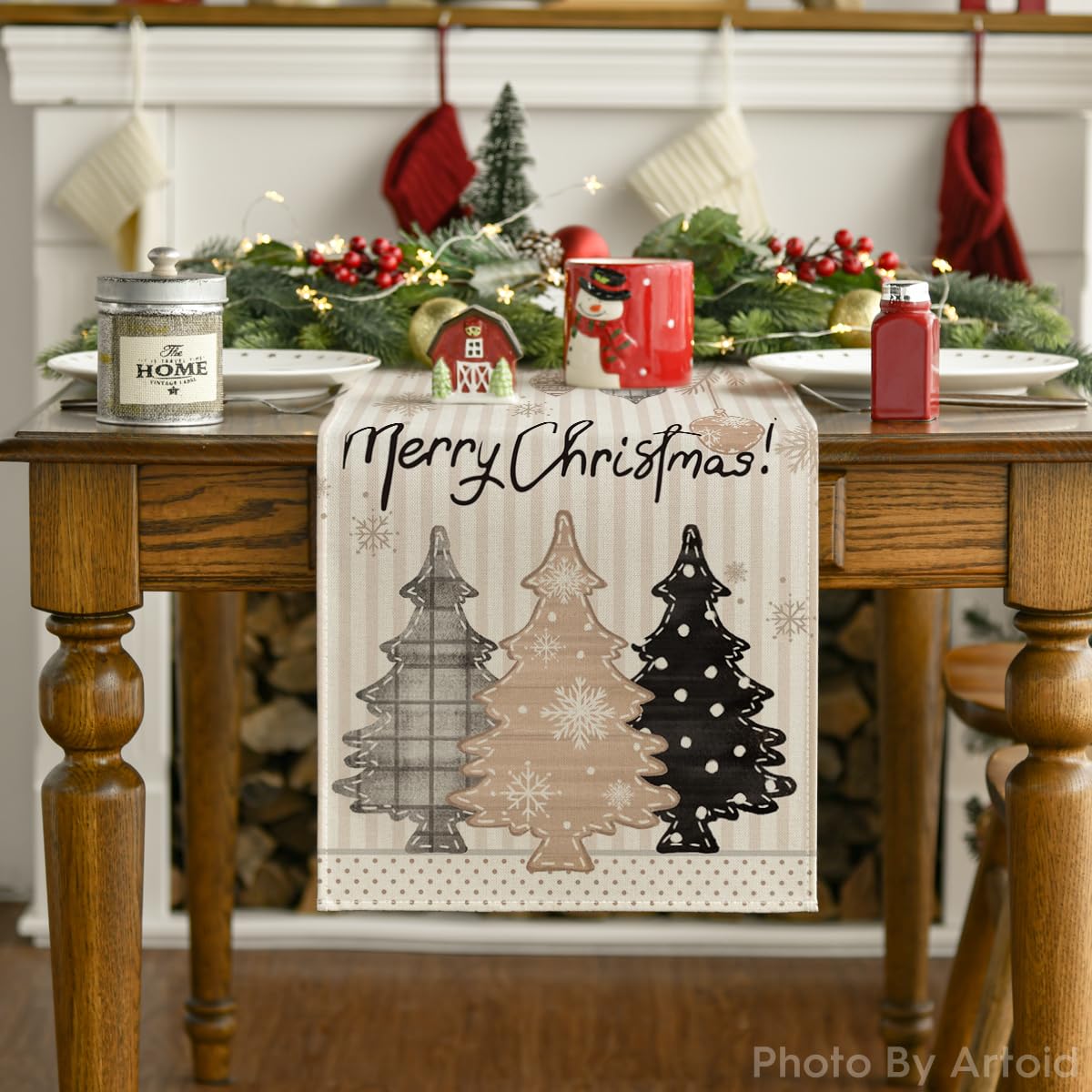 Artoid Mode Merry Christmas table runner adds cheerful seasonal charm to gatherings