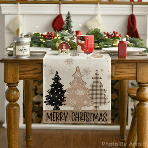Artoid Mode merry christmas table runner closeup showcases vibrant colors for celebrations.
