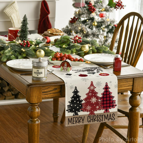 Artoid Mode merry Christmas table runner enhances holiday ambiance and easy cleanup.