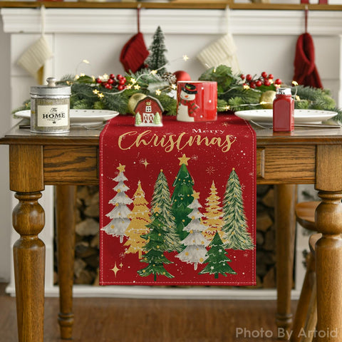 Artoid Mode merry christmas table runner brightens gatherings and resists spills.