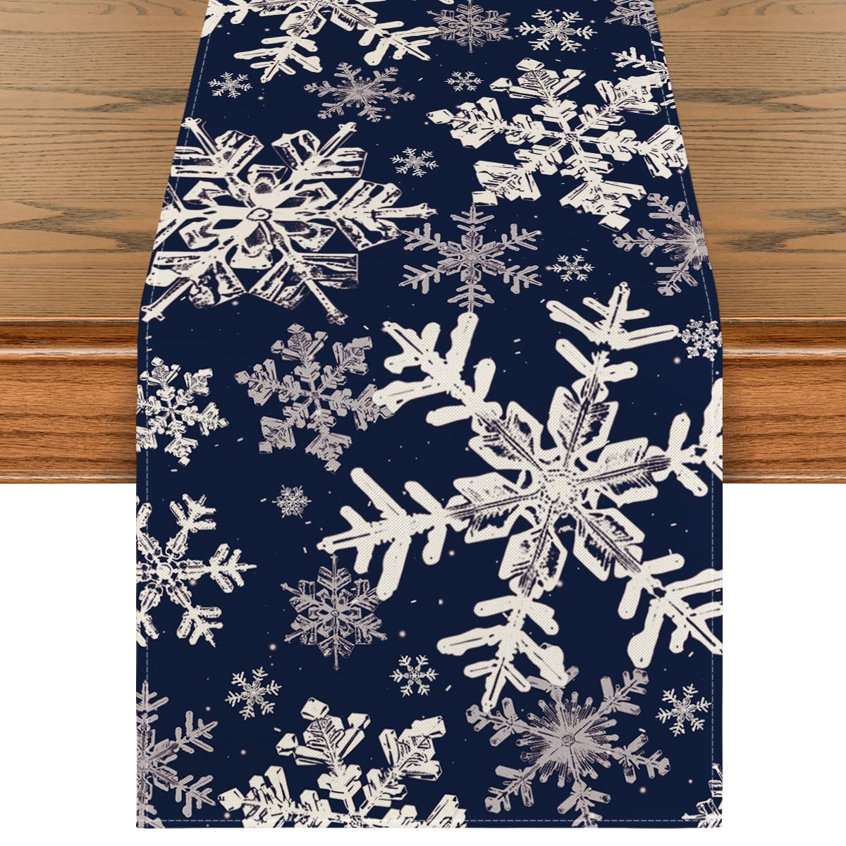 Artoid Mode navy blue snowflakes table runner enhances holiday table decor