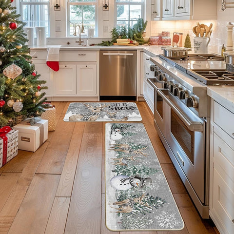 Artoid Mode Xmas Trees Deer Snowflakes non-slip backing keeps mats anchored.