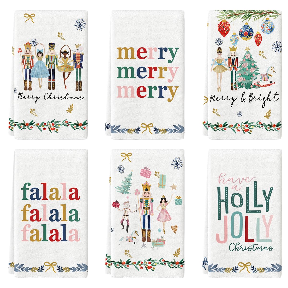 Artoid Mode nutcracker dish towels with vibrant design, soft texture, and reliable absorbency
