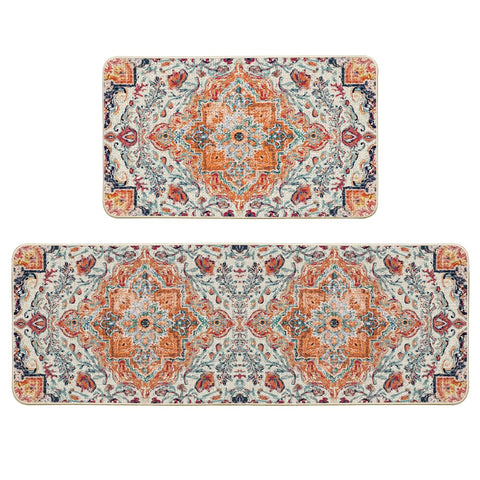 Artoid Mode orange flowers Bohemia kitchen mat main view enhances color and floor protection.