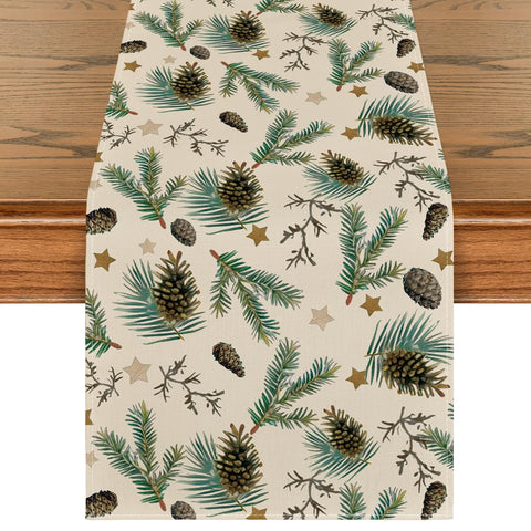 Artoid Mode pine cone leaves stars table runner for festive holiday table decor
