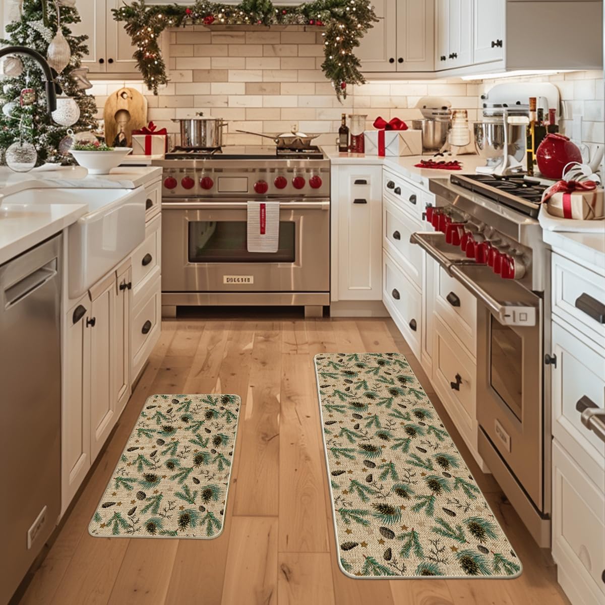 Artoid Mode Pine Nut Stars 17x47 kitchen mat, extended coverage for prep zones