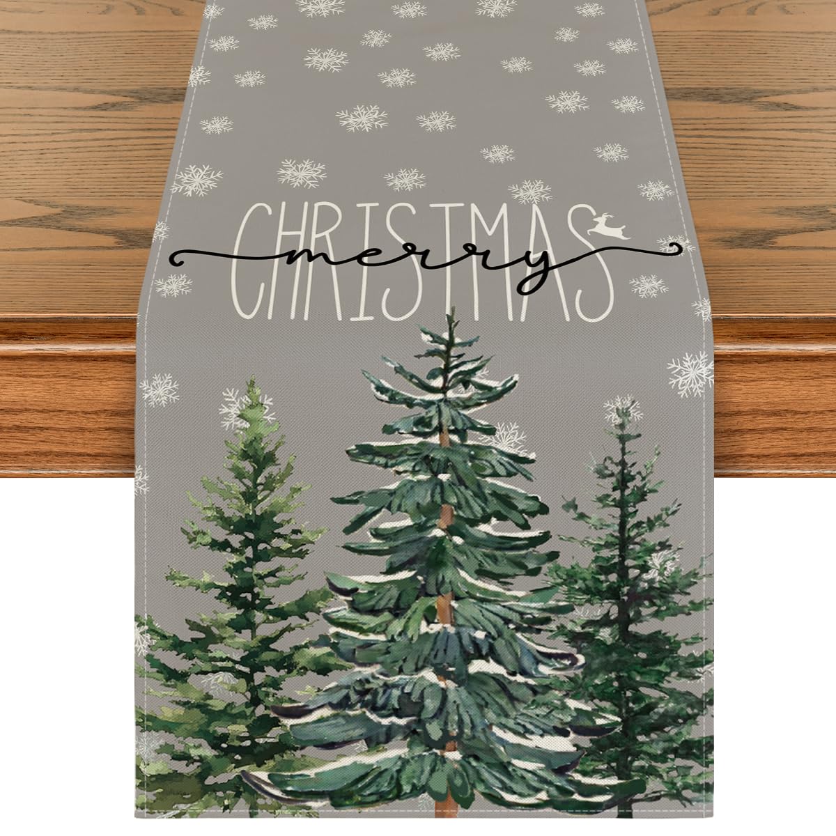 Artoid Mode pine tree snowflake table runner, festive centerpiece and table protection