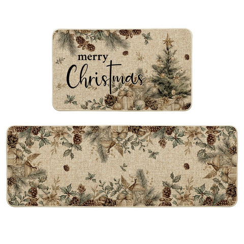 Artoid Mode pinecone tree ornament kitchen mat 17x29 adds color and floor protection.
