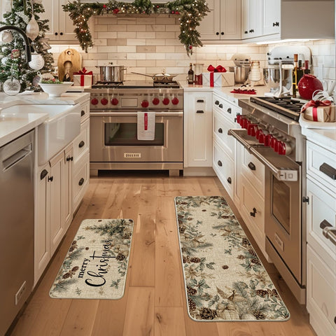 Artoid Mode pinecone tree ornament kitchen mat 17x47 blends style and durability.