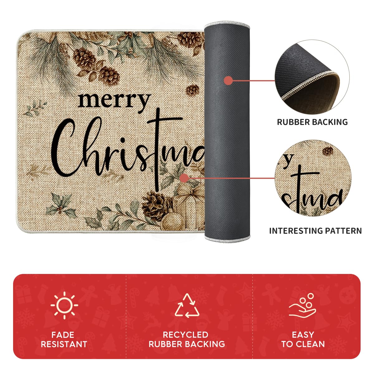 Artoid Mode pinecone tree ornament kitchen mat easy-clean surface resists stains.