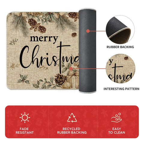 Artoid Mode pinecone tree ornament kitchen mat easy-clean surface resists stains.