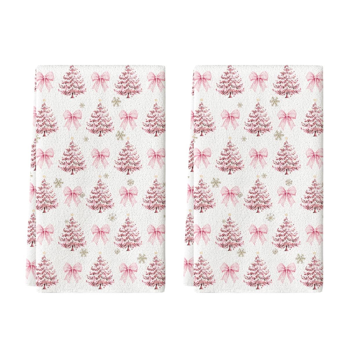 Artoid Mode pink bowknot tree towel close-up, ultra-soft and highly absorbent for dish drying.