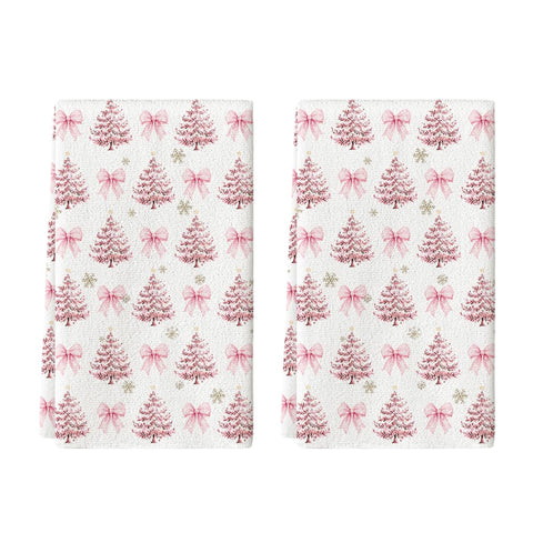 Artoid Mode pink bowknot tree towel close-up, ultra-soft and highly absorbent for dish drying.