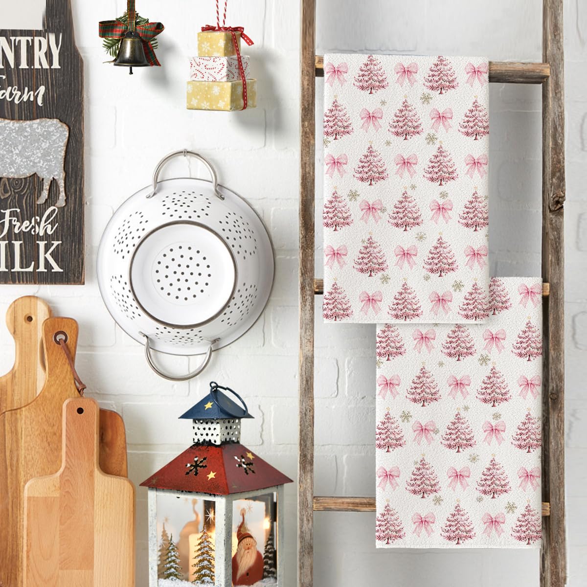 Artoid Mode pink bowknot tree towel drying on countertop, ready for daily use.