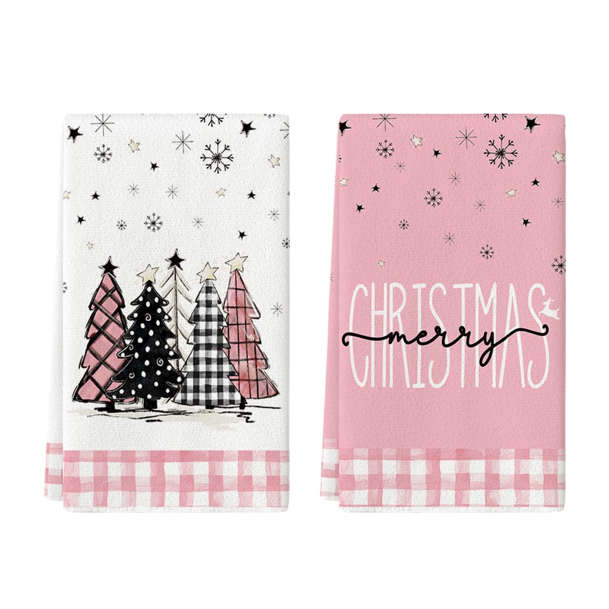 Artoid Mode pink buffalo plaid towels with festive pattern for kitchen use and absorbency