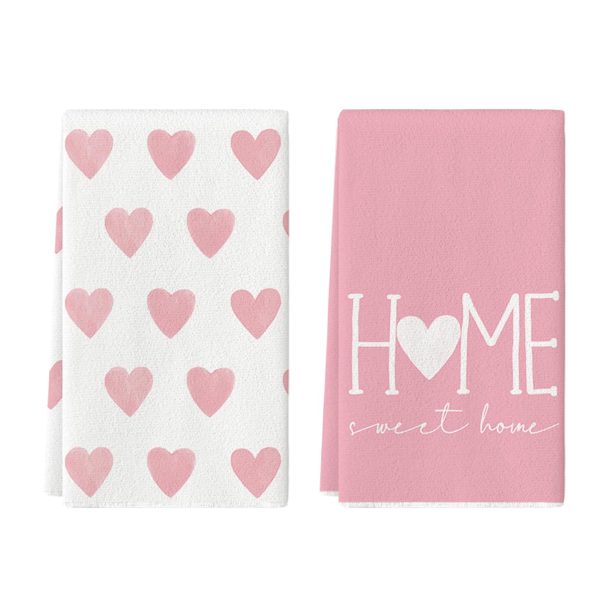 Artoid Mode Pink Heart Love Dish Towels close-up showing soft, durable fibers.