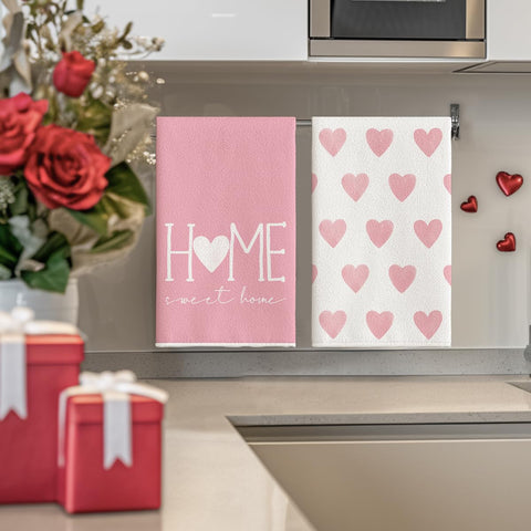 Artoid Mode Pink Heart Love Dish Towels showing a vibrant printed pattern.