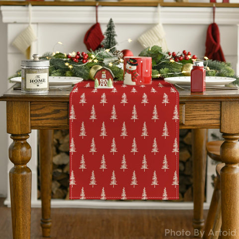 Artoid Mode red Xmas Tree runner protects surfaces during meals.