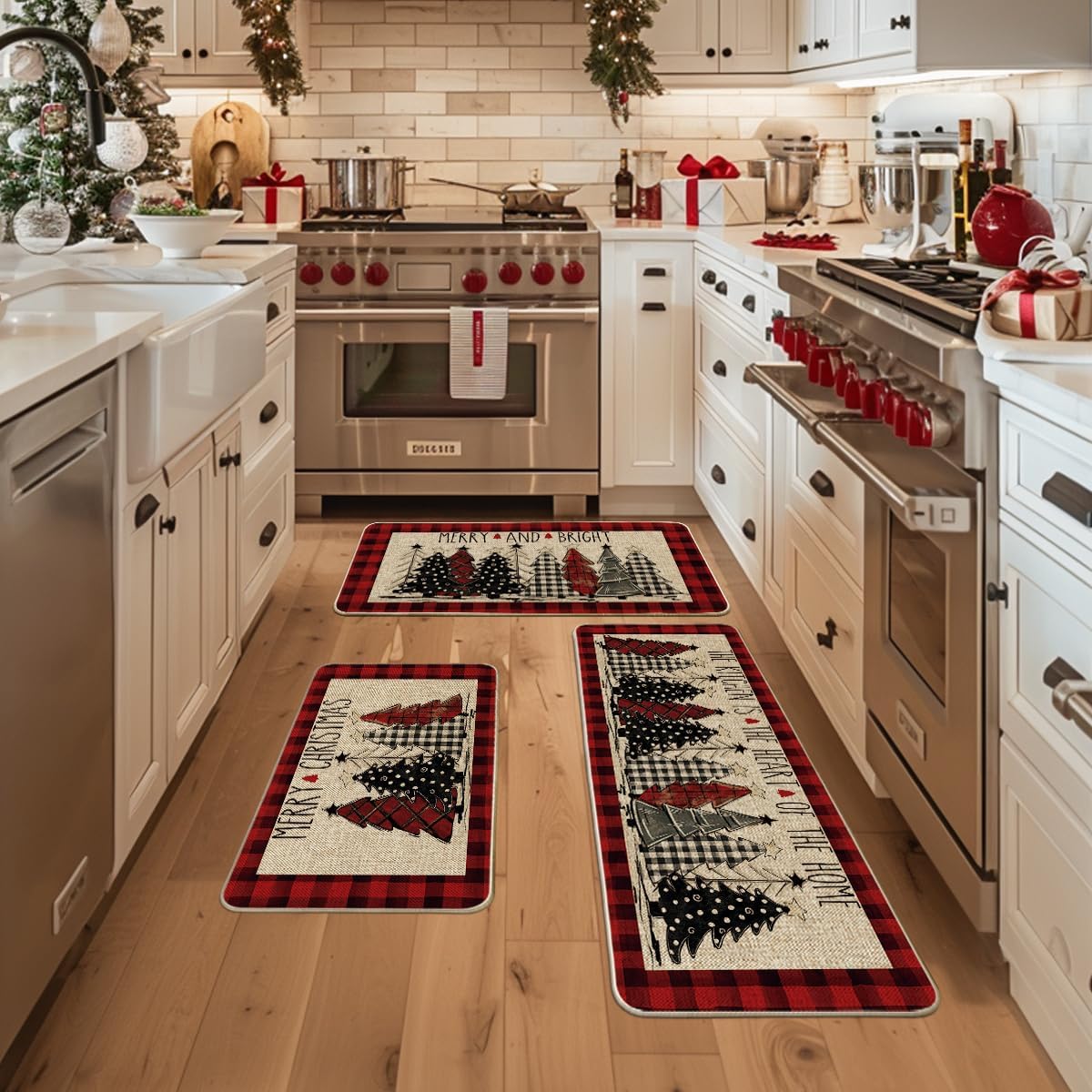 Artoid Mode mats showcase cheerful holiday motif while staying low-profile for kitchen traffic.