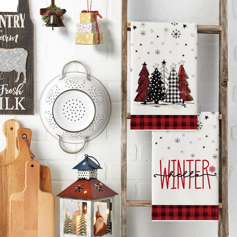 Artoid Mode red buffalo plaid towel provides soft, durable cleaning support in the kitchen