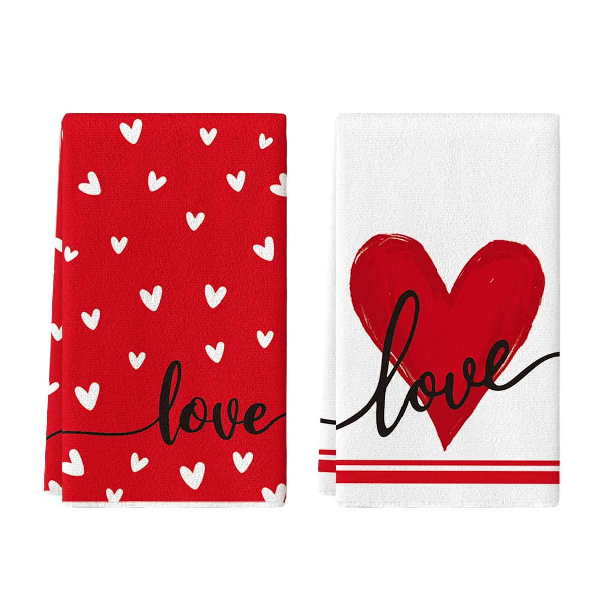 Artoid Mode Red Heart Love kitchen towel with soft absorbent fabric for dish drying