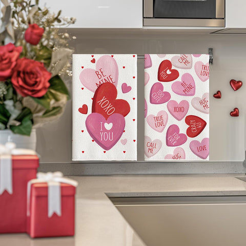 Vibrant red heart design adds festive flair to kitchen decor.