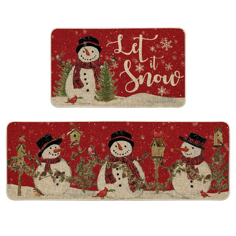 Artoid Mode Red Let It Snow snowman kitchen mat 17x29 adds seasonal charm and floor protection.