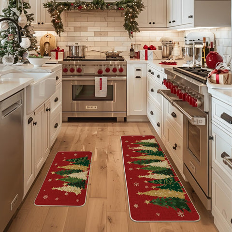 Artoid Mode red snowflakes kitchen mat 17x47 protects floors while festive décor
