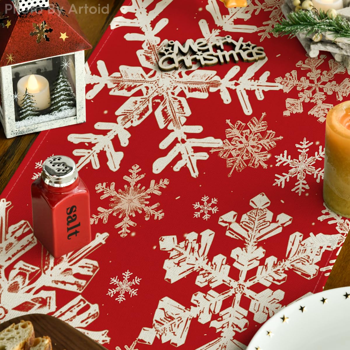 Artoid Mode red snowflakes pattern close-up shows vibrant holiday print