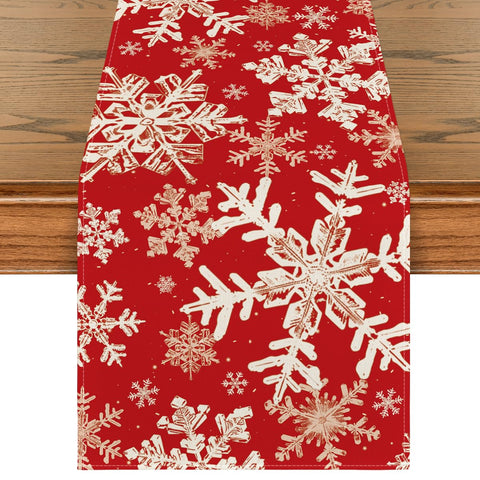 Artoid Mode red snowflakes table runner for festive dining and protection