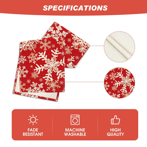 Artoid Mode red snowflakes table runner on a holiday dinner setup
