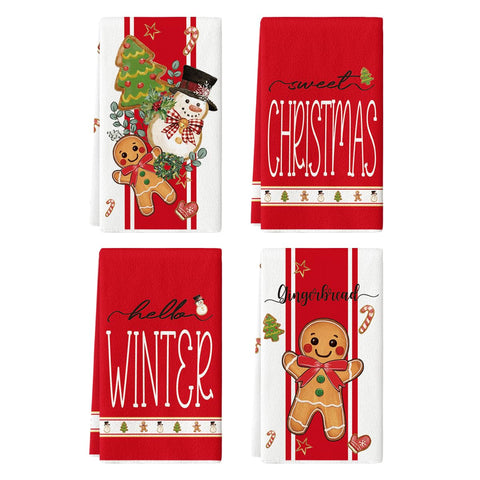 Artoid Mode red snowman gingerbread dish towel ideal for festive kitchen drying