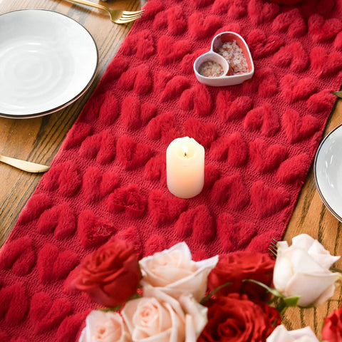 Artoid Mode red table runner complements modern kitchen and holiday celebrations.