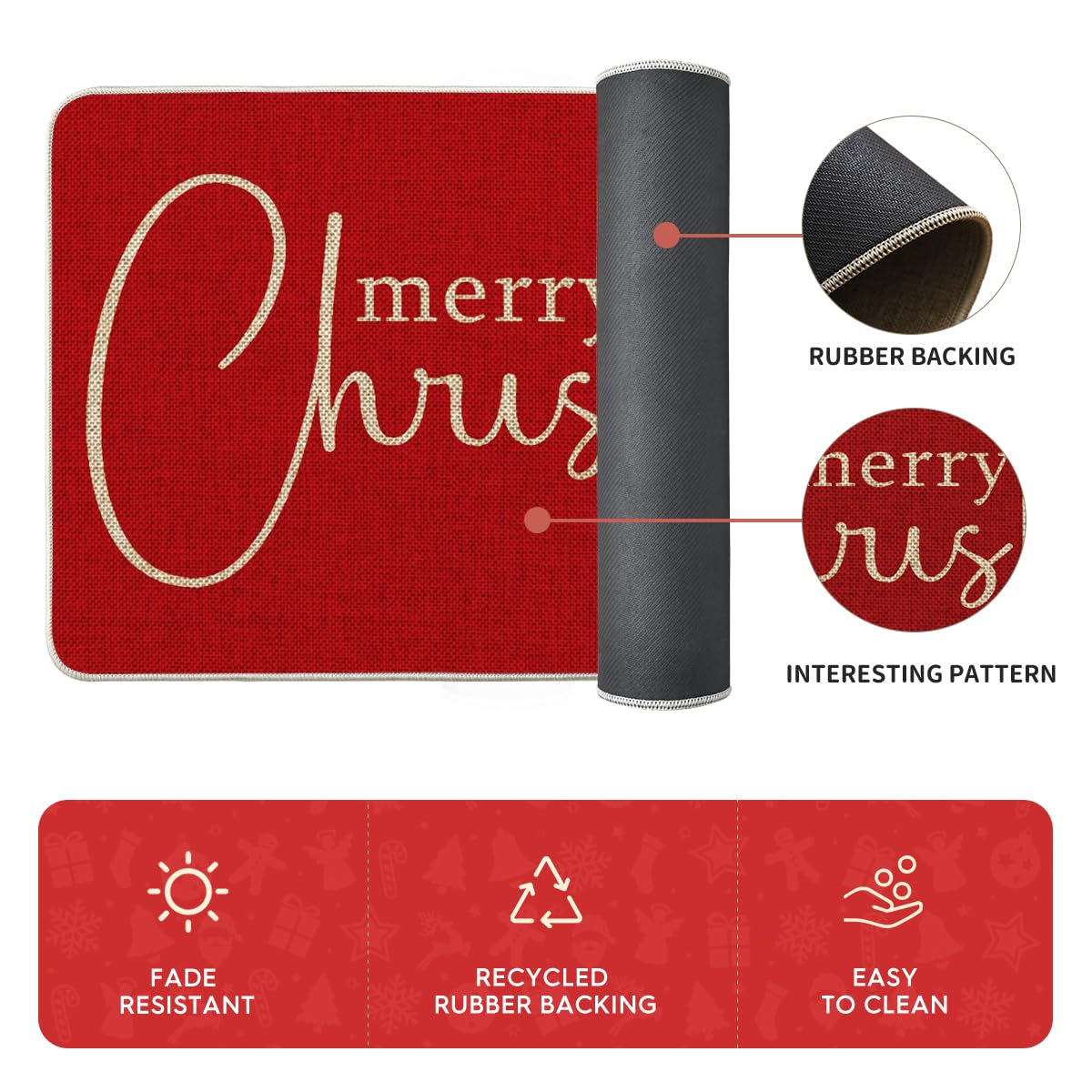 Artoid Mode red Xmas tree kitchen mat close-up—vibrant print and durable fabric.