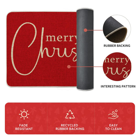 Artoid Mode red Xmas tree kitchen mat close-up—vibrant print and durable fabric.