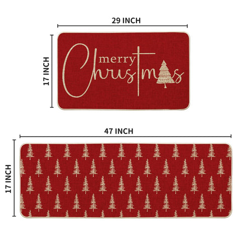 Artoid Mode red Xmas tree kitchen mat in a cozy kitchen setting for warm ambiance.