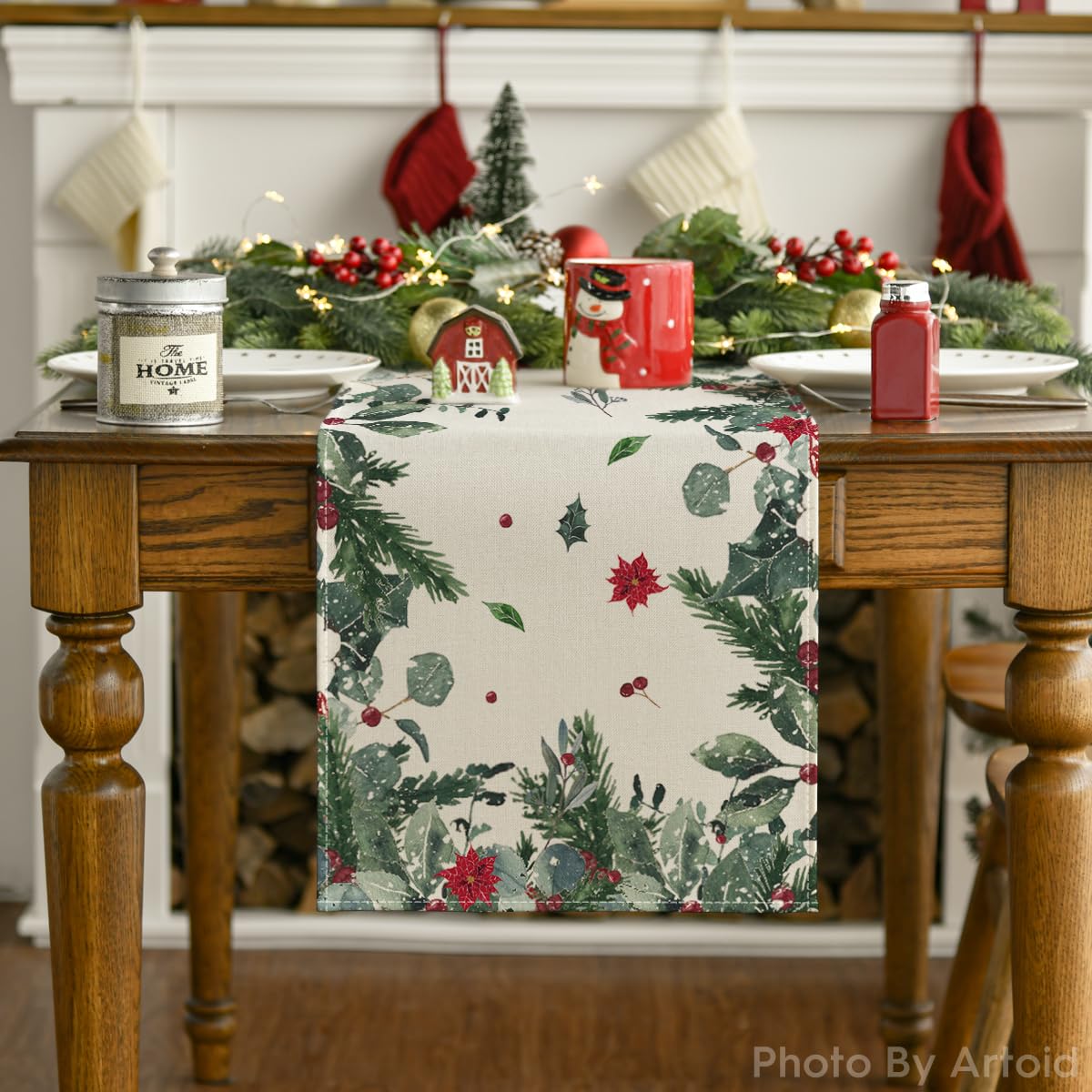 Artoid Mode seasonal table runner creates festive ambience for gatherings.