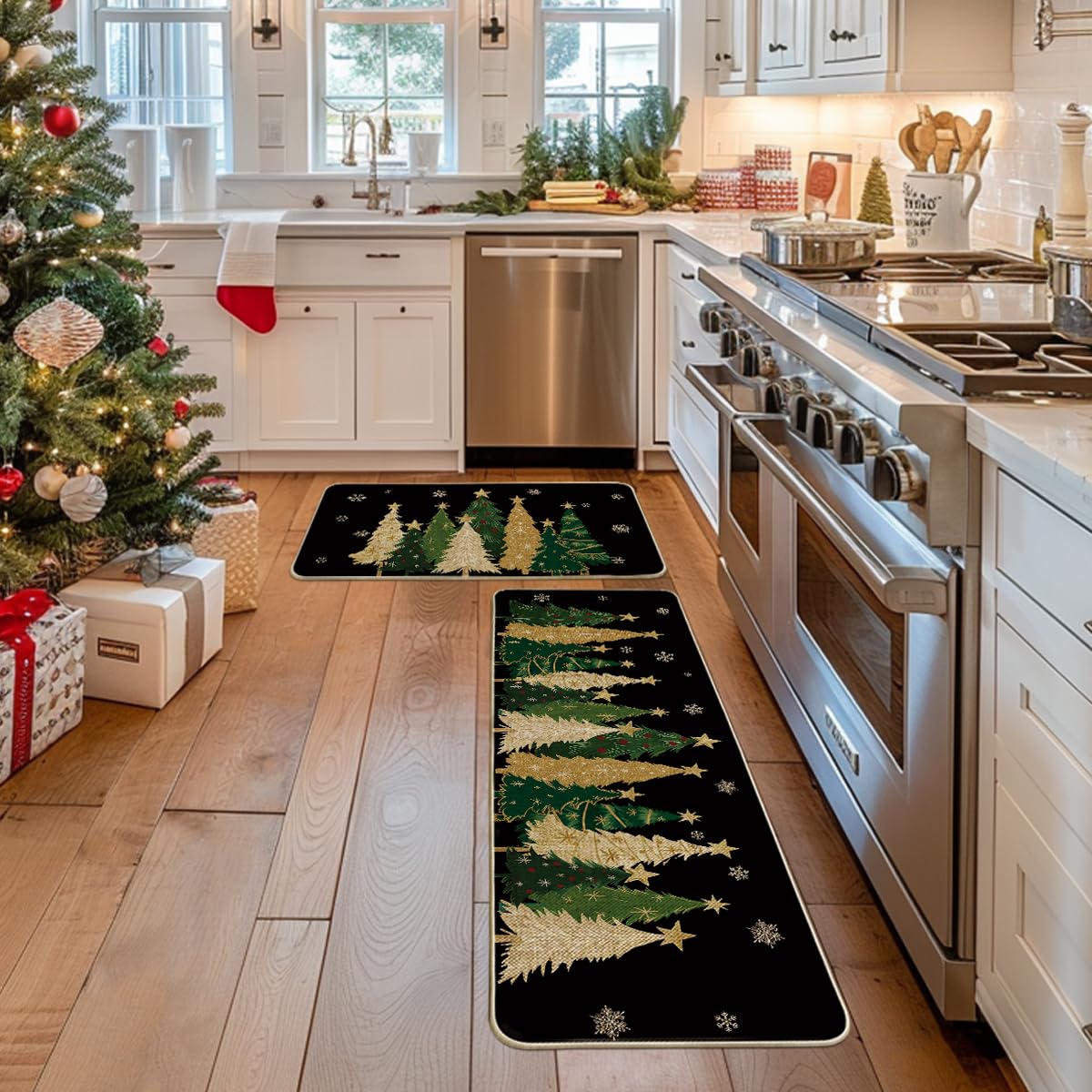 Artoid Mode snowflakes and trees pattern mat for festive kitchens.