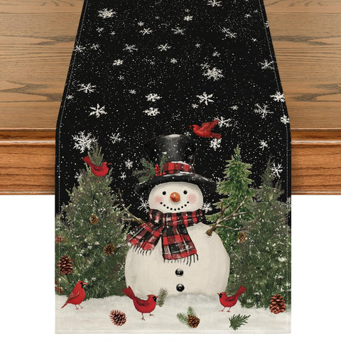 Artoid Mode snowman birds trees table runner for festive dining