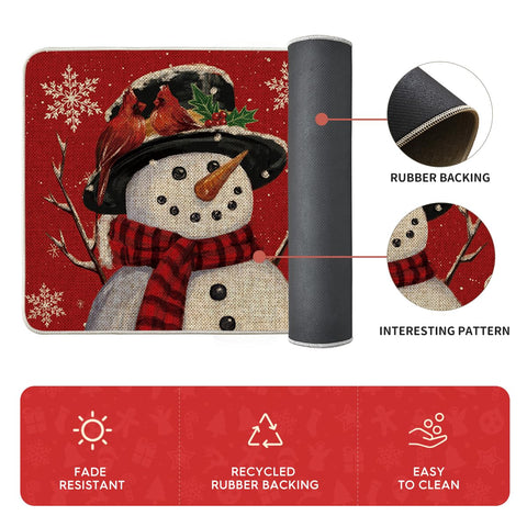 Artoid Mode Snowman Let It Snow durable rubber backing resists staining and wear.