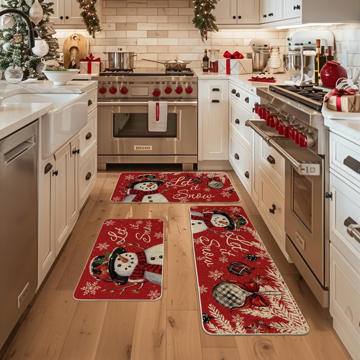 Artoid Mode Snowman Let It Snow snowflake pattern adds festive charm to an entryway.
